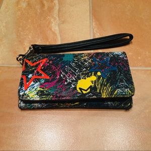 Claire's Teen Girls Black Star & Paint Splatter Design Trifold Canvas Wallet